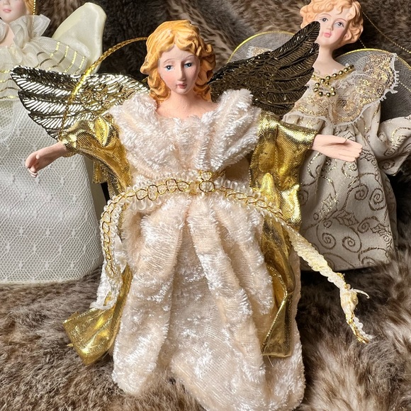 Vintage Victorian Angels Ornaments /tree Topper Porcelain White Gold Lace Lot 4 - Picture 2 of 12